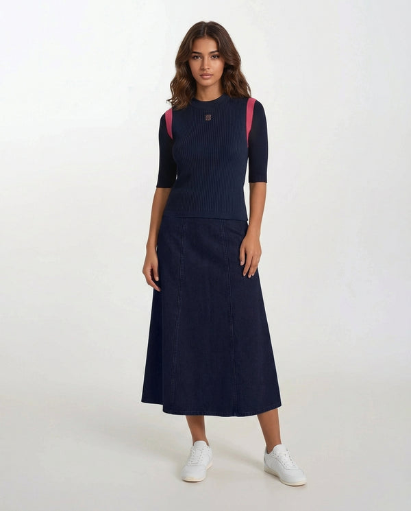 SleevelessRibbed Vest With Logo Navy