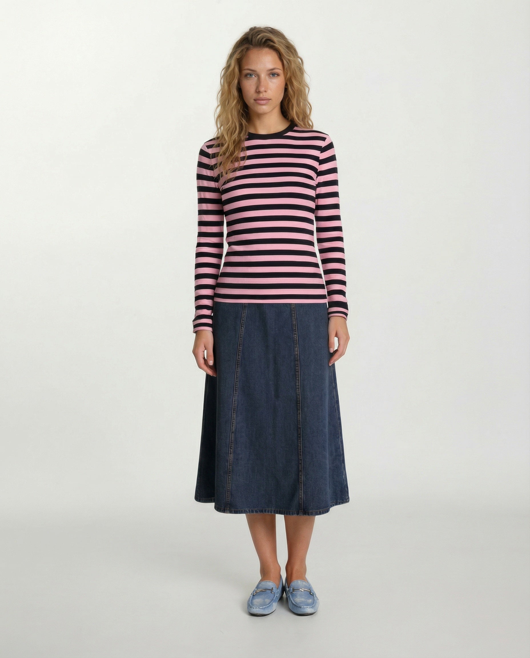 Striped Ribbed Tee Top Pink