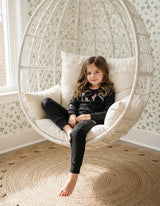 Pima Cotton Mini Mushroom Girl Pajama Set Black