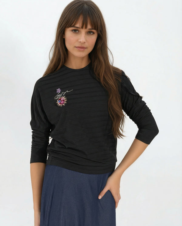 Black Heart Embroidered Top