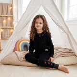 Deep Black Velvet Bow 2-Piece Pajama Set