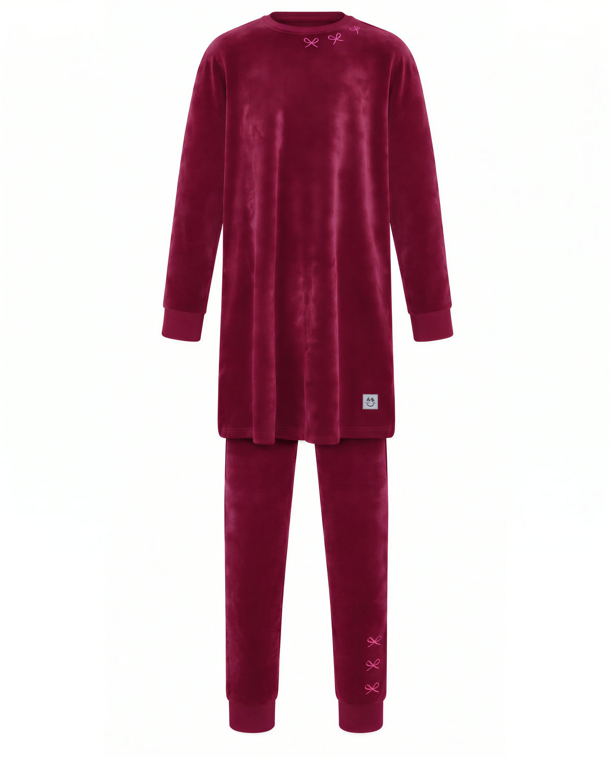 Deep Fuchsia Velvet Bow Tunic Set