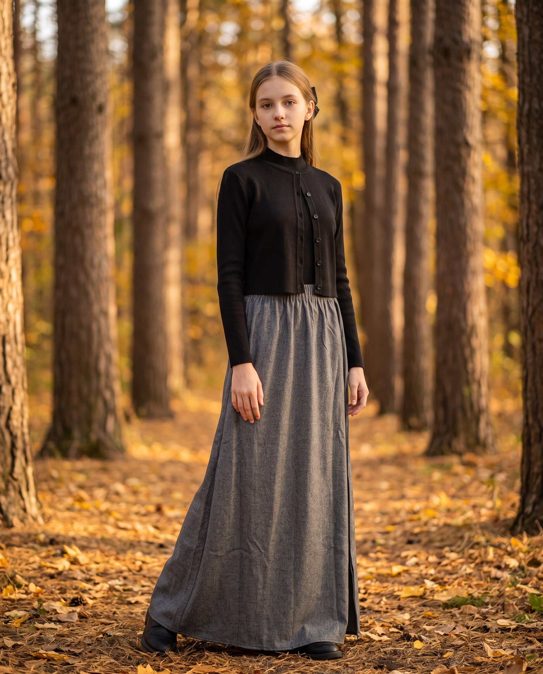 Teen Black Tweed Cardigan Grey Tweed Maxi 2 PC Set