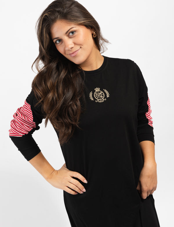 Black With Red Striped Neck Nightgown