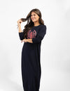 Pull On Nightgown with Crest Motif Navy Pink