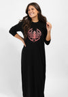 Pull On Nightgown with Crest Motif Black Pink