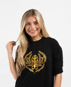 Pull On Nightgown with Crest Motif Black Gold
