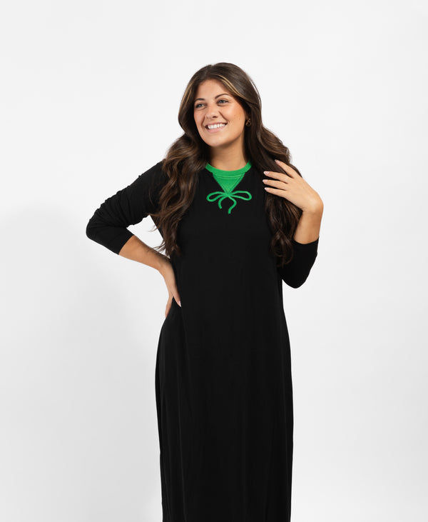 Pull On Nightgown Black With Hot Green Bow