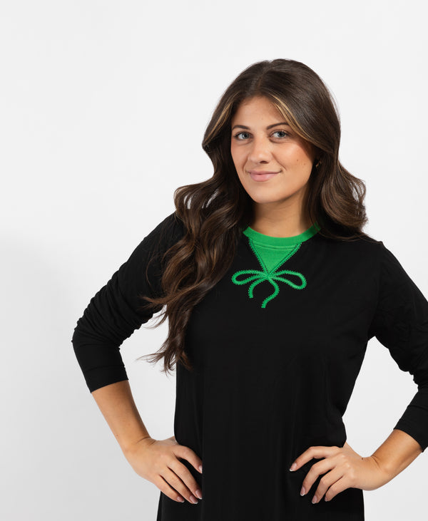 Pull On Nightgown Black With Hot Green Bow