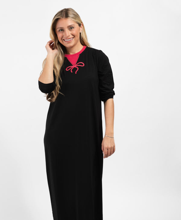 Pull On Nightgown Black With Hot Pink Bow