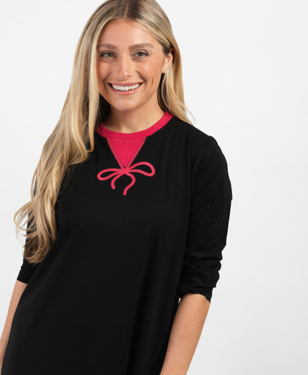 Pull On Nightgown Black With Hot Pink Bow