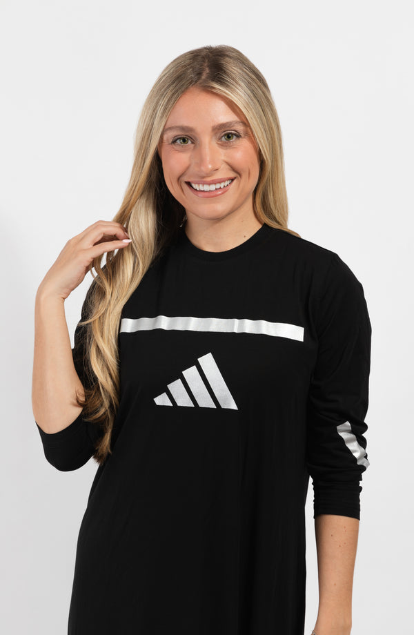 Pull On Nightgown with Sport Motif Black Silver