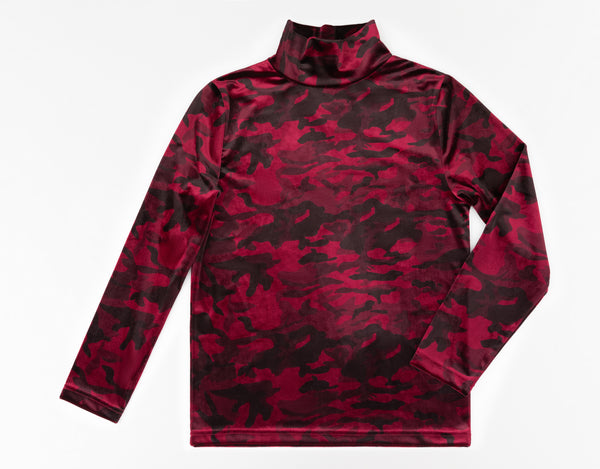 Burgundy Camo Mock Neck Top