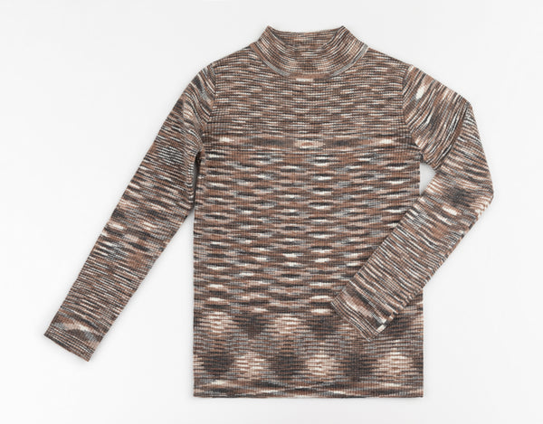 Brown/Beige Ribbed Knit Turtleneck