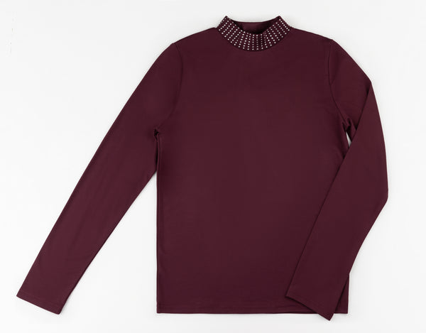 Eggplant Top With Rhinestone Collar