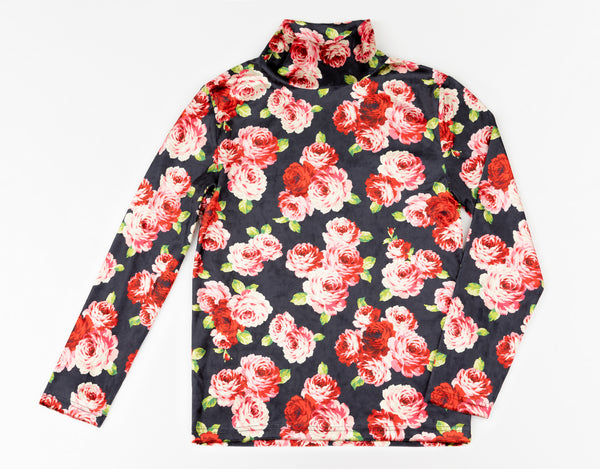 Black Floral Mock Neck Top