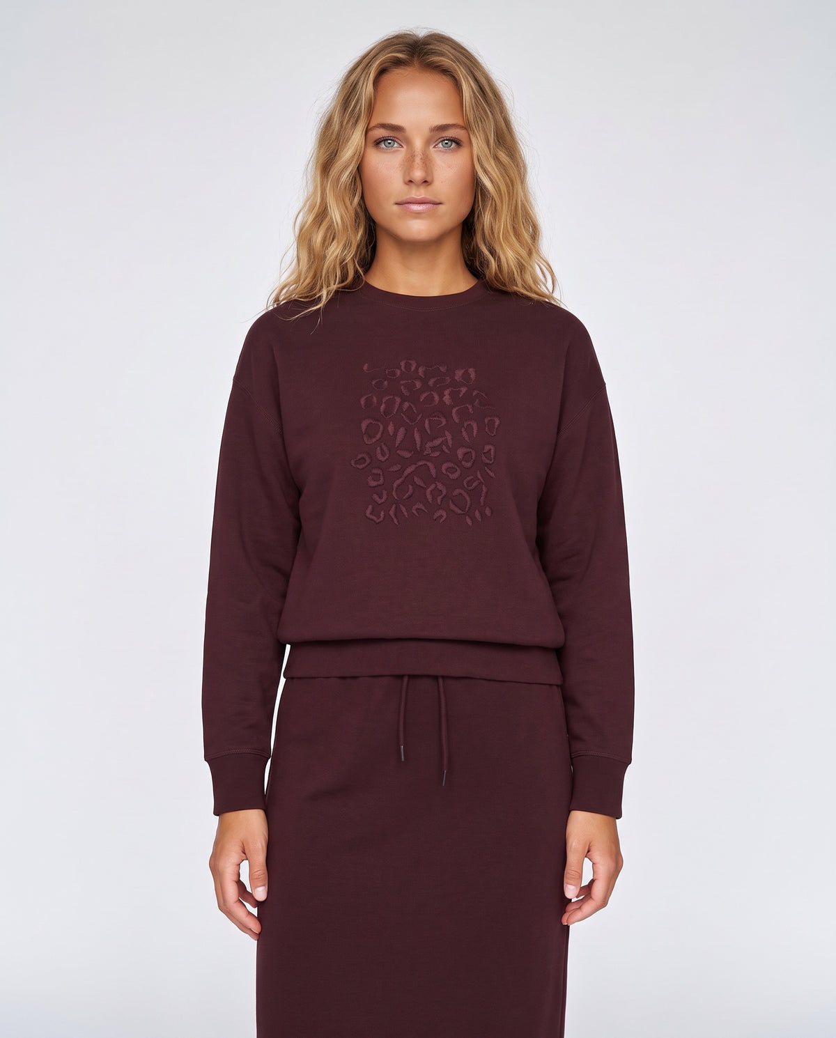 Burgundy Embossed Leopard Sweatshirt