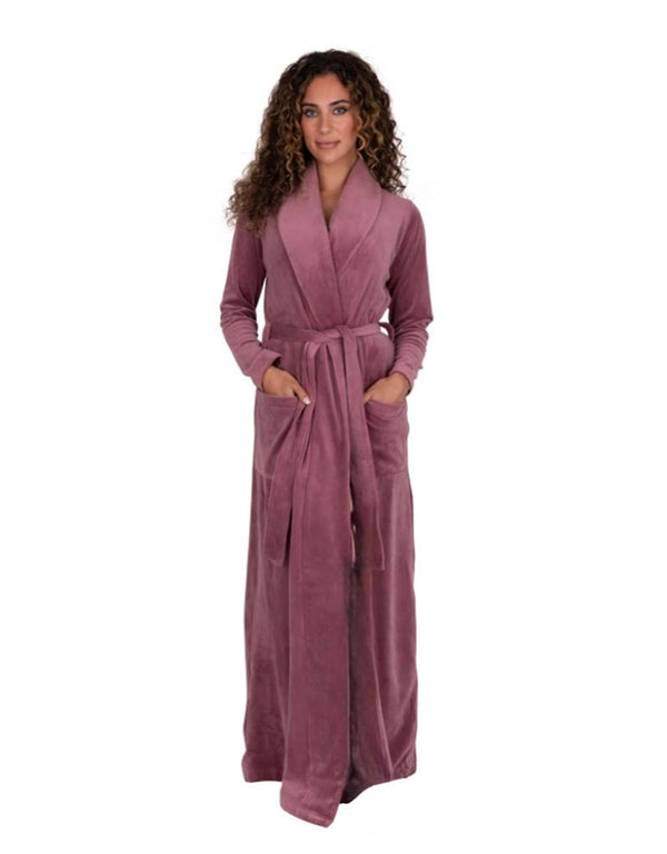 Ultra Soft Plush Velour Belted Shawl Collar Wrap Robe Soft Pink