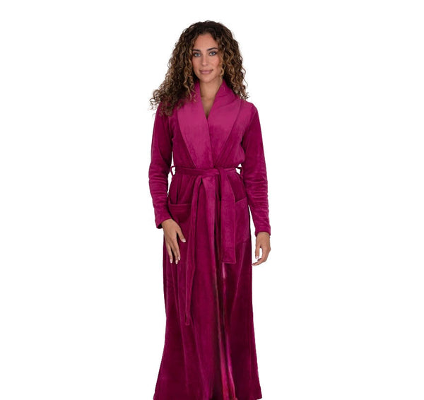 Ultra Soft Plush Velour Belted Shawl Collar Wrap Robe Rose Pink