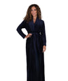 Ultra Soft Plush Velour Belted Shawl Collar Wrap Robe Navy