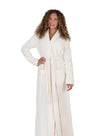 Terry Wrap Long Belted Bathrobe with Piped Trim Ivory