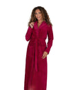 Terry Wrap Long Waffle Textured Belted Bathrobe With Hood Raspberry