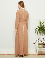 Fleece Belted Wrap Robe with Ivory Edge Trim Beige