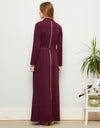 Fleece Belted Wrap Robe with Ivory Edge Trim Burgundy