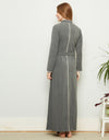 Fleece Belted Wrap Robe with Ivory Edge Trim Gray