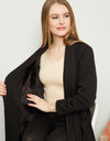 Plush Lined Belted Wrap Robe with Trapunto Stitching Black