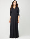 Pull On Nightgown With Animal Print Satin Trim Black
