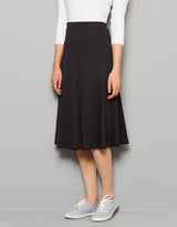 27"-29"-34"-37" Aline Seamed Lightweight Jersey Skirt with Covered Elastic Waistband Black