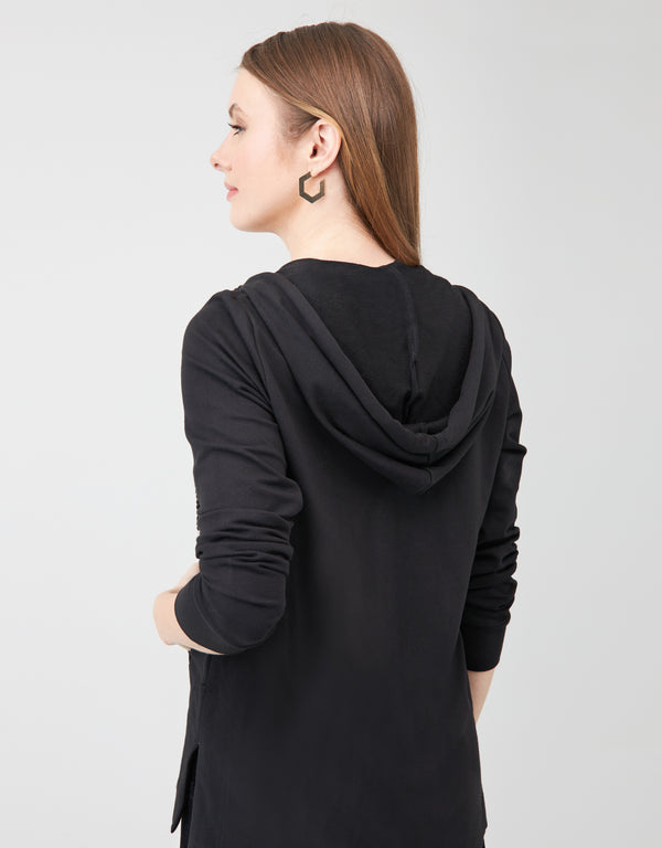 Light French Terry Zippered Hoodie with Rope Twist