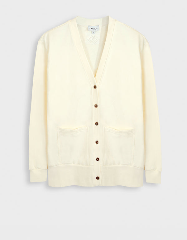 French Terry Long Button Cardigan with Pockets