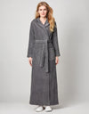 Terry Wrap Long Geometric Belted Bathrobe With Hood Gray