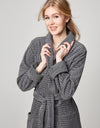 Terry Wrap Long Geometric Belted Bathrobe With Shawl Collar Gray