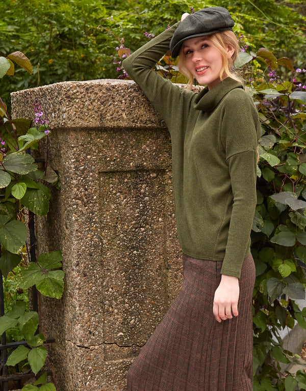 33" Unlined Accordian Pleat Woven Skirt Coffee Plaid