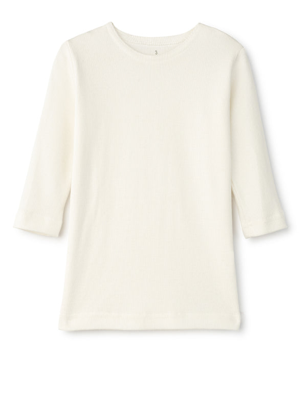 Kids Pima Cotton 3/4 Sleeve Ribbed Crew Neck Shell