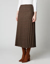 33" Unlined Accordian Pleat Woven Skirt Coffee Plaid