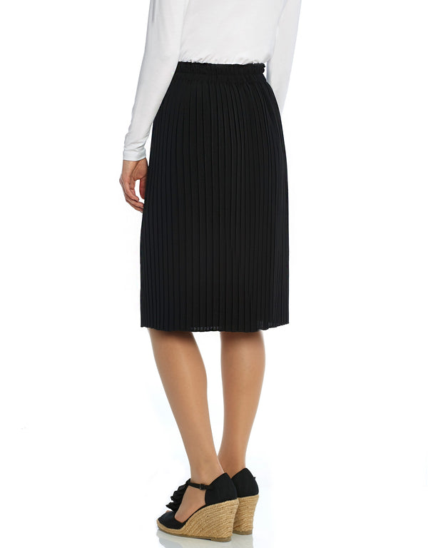 25" Lined Chiffon Mini Pleat Skirt Black