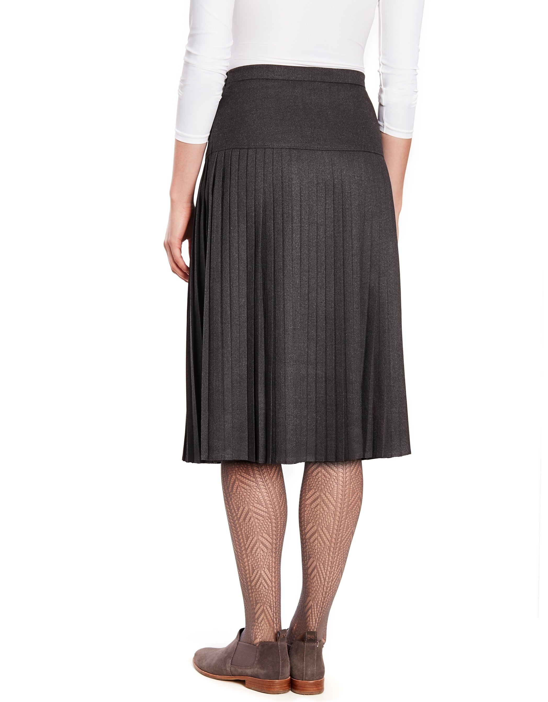 27" Lined Wool Blend Yoke Skirt with Mini Pleats Gray