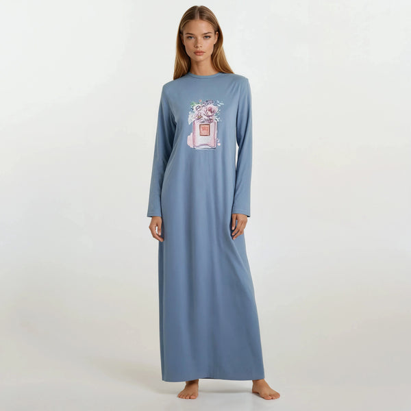 Pull-On Nightgown with Floral Perfume Bottle Print