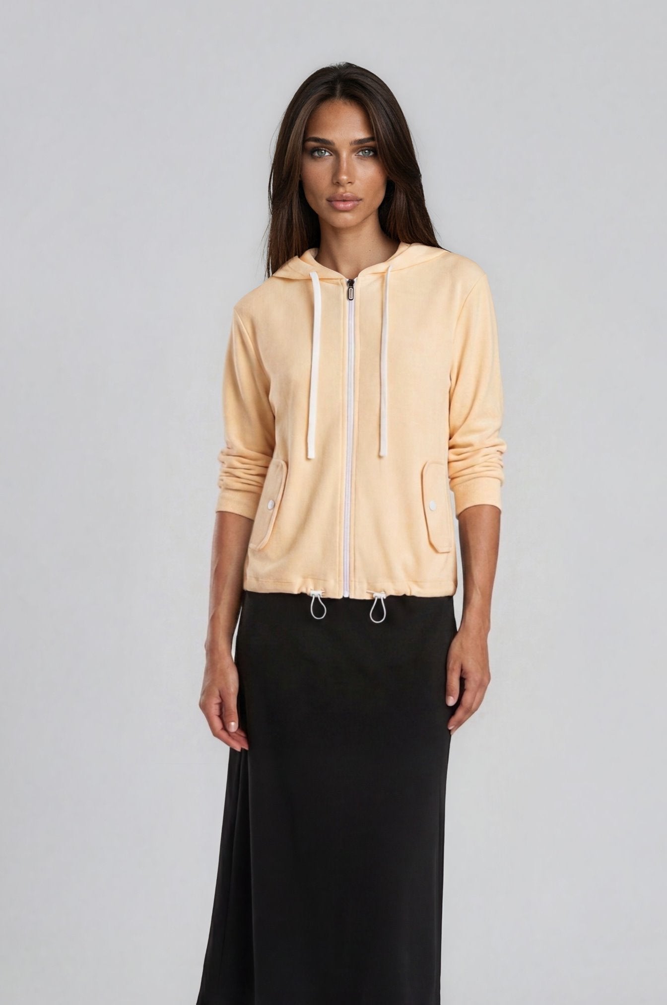 Beige Terry Zip Hoodie