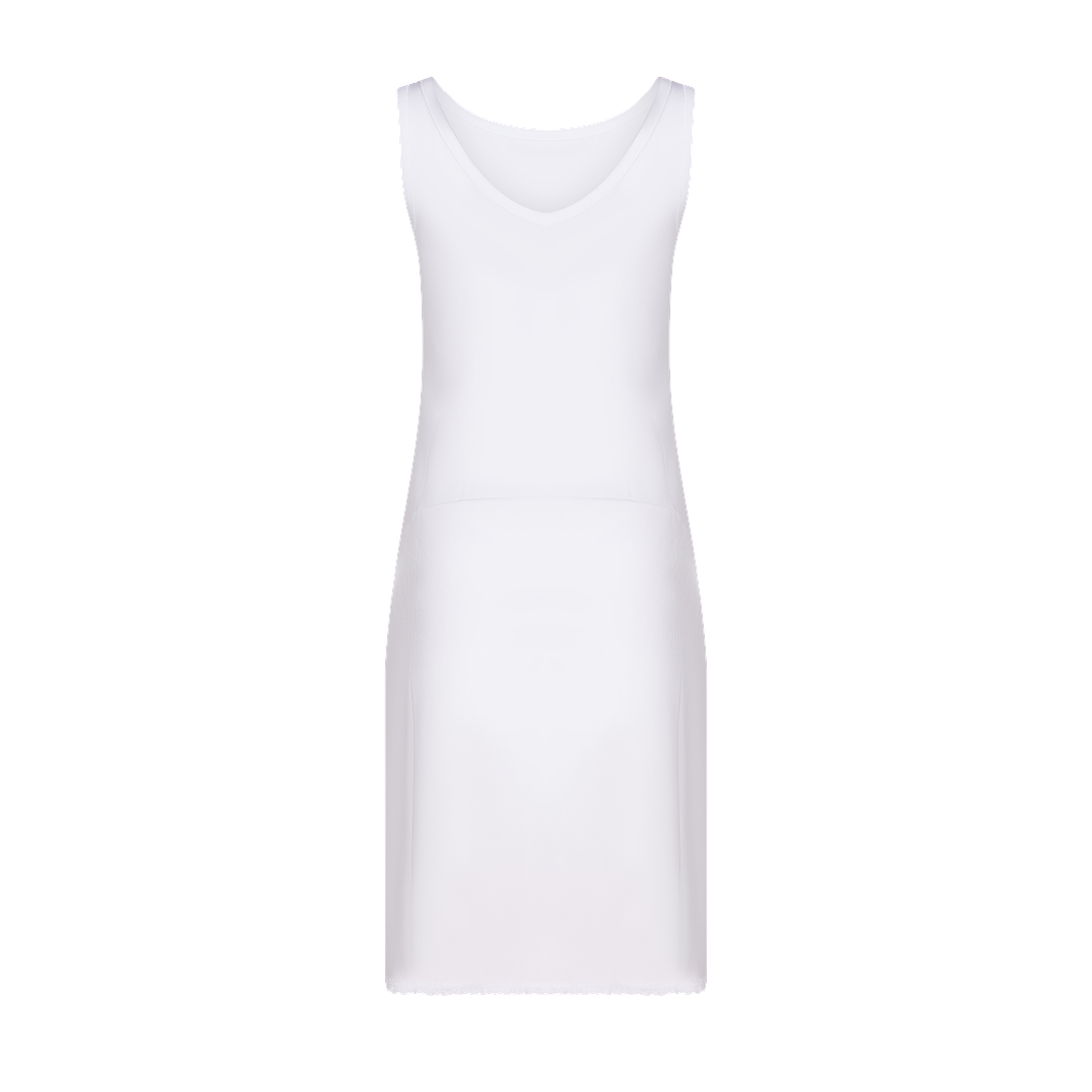 FK308 - reversible full slip, cotton top nylon bottom-White-45"-32-Front-Gemsli Intimates