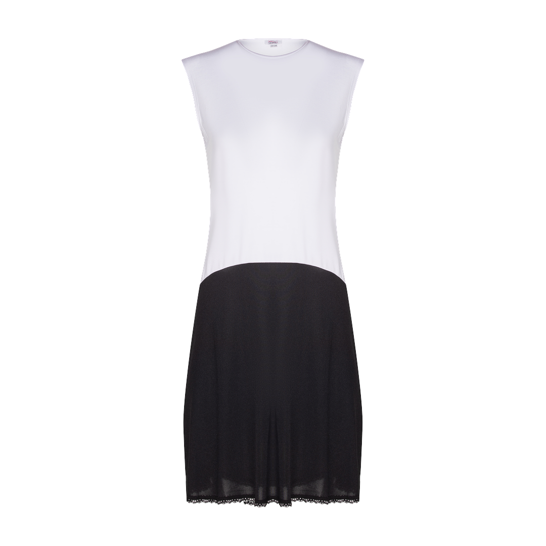 FK314 - sleeveless shell slip, with adjust-a-neck-Full Slips-White/Black-37"-30-Gemsli Intimates