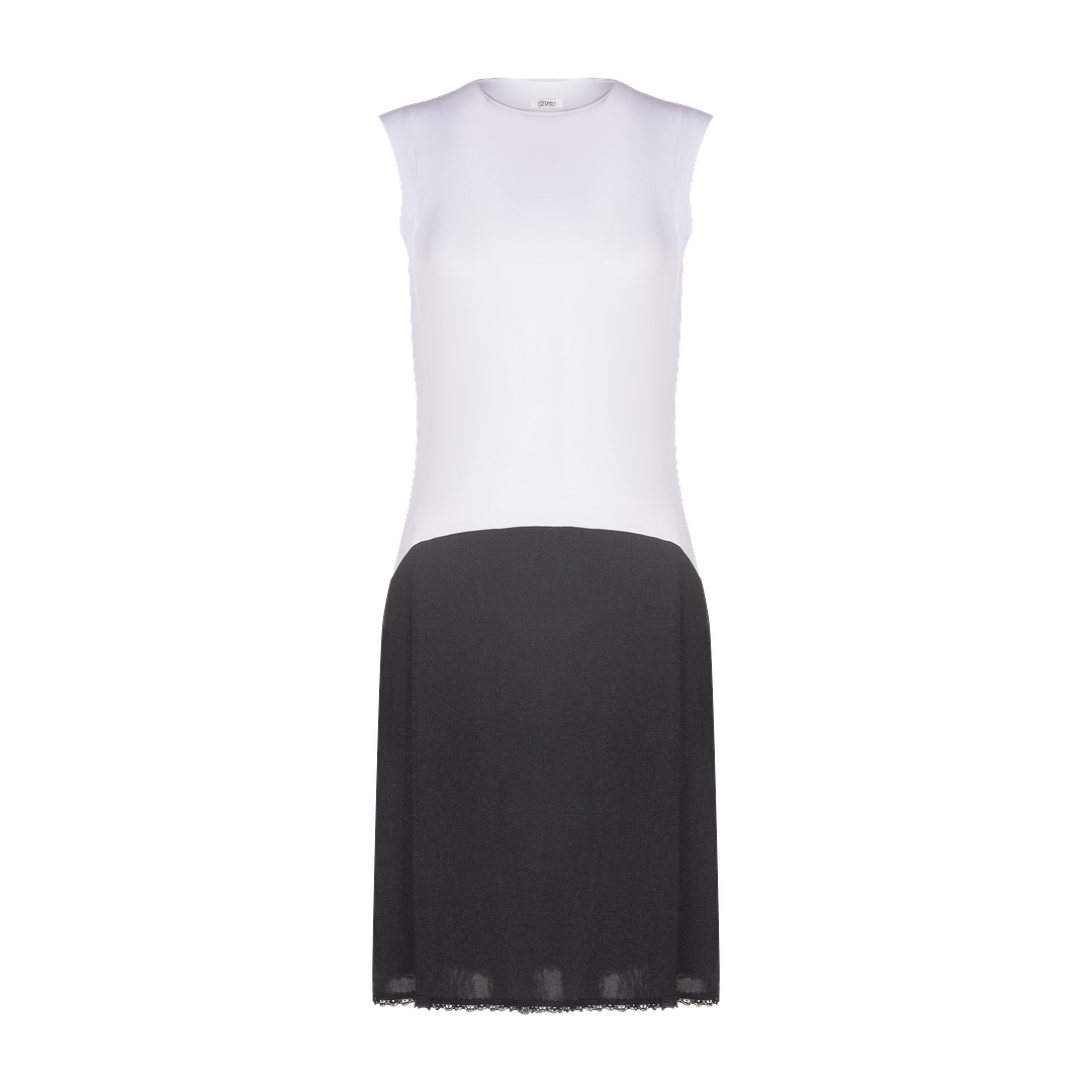 gemsli - sleeveless nursing shell slip with zipper, viscose top nylon bottom-Full Slips-White/Black-37"-32-Gemsli Intimates