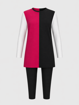 Colorblock Ribbed Tunic Pajama Set