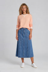 Pink everyday tee-shirt top with white contrast trim and logo motif.