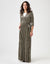 Crushed Velvet Mock Wrap Maxi Dress Shabbos Robe with Collar and Tie Brown Multi