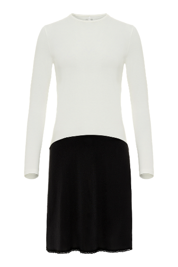 FK312 - long sleeve shell slip, with adjust-a-neck-Full Slips-Ivory/Black-37"-30-Gemsli Intimates